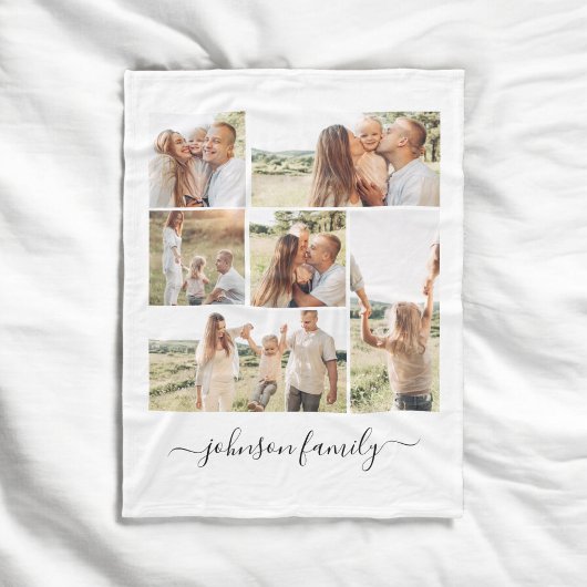Familie Collage Naam Foto Keepsake Fleece Deken