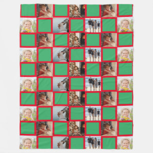 Familie Collage Photo Pattern Red en Green Fleece Deken