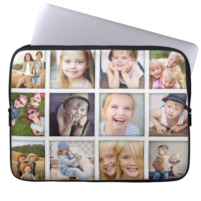Familie Collage Twelve Photo Lijst Laptop Sleeve (Voorkant)