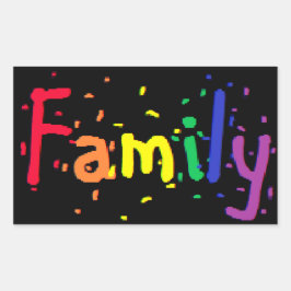 Familie Confetti regenboog op zwart Rechthoekige Sticker