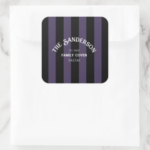 Familie Coven Crew Black Paarse Stripe Halloween Vierkante Sticker