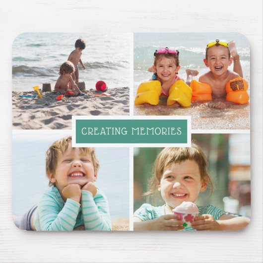 Familie Creëer Memories Foto Collage Blauwgroen Muismat (Voorkant)