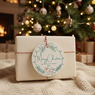 Familie Crème Groen Rood Kerst Krans Bedankjes Labels