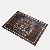 Familie Crest Monogram Dark Wood Grafische Dep Deurmat (Schuin)