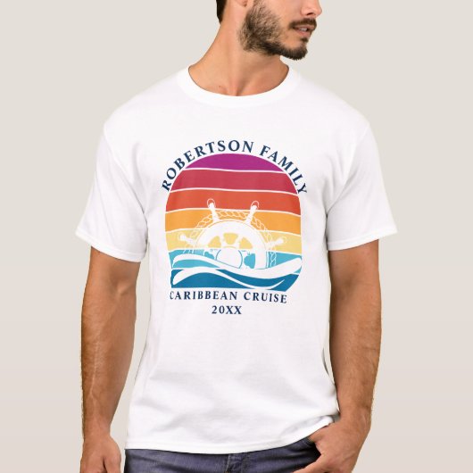 Familie Cruise Nautisch Schip Wiel Retro Sunset T-shirt (Voorkant)