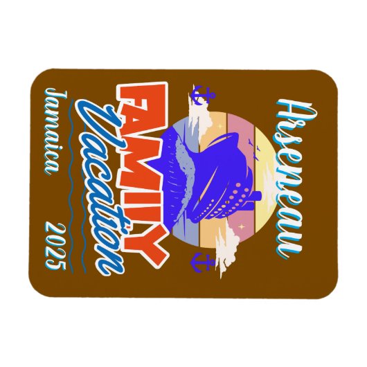 Familie Cruise Vakantie Bruin/Blauw Personaliseren Magneet (Horizontaal)