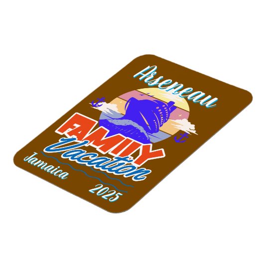 Familie Cruise Vakantie Bruin/Blauw Personaliseren Magneet (Linkerzijde)