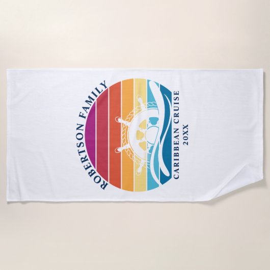 Familie Cruiseschip Wheel Retro Zonsondergang Strandlaken (Voorkant)