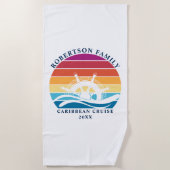 Familie Cruiseschip Wheel Retro Zonsondergang Strandlaken (Voorkant)