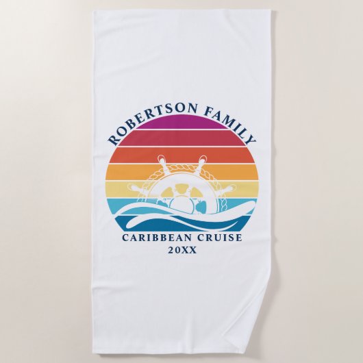Familie Cruiseschip Wheel Retro Zonsondergang Strandlaken (Voorkant)