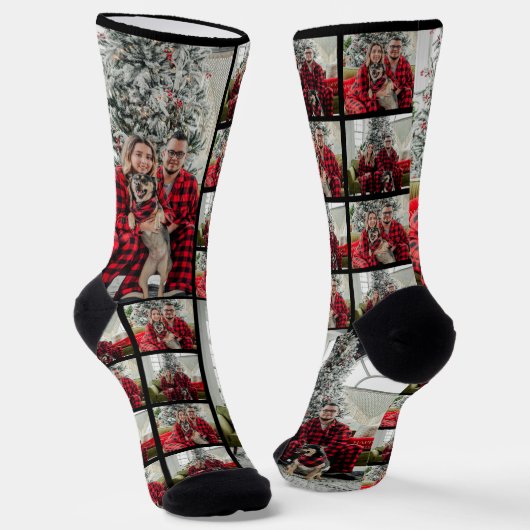 Familie Custom Christmas Photo Collage Afbeelding Sokken (Gebogen)