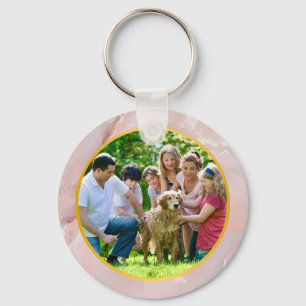 Familie Custom Foto in Goud & elegant Roze marmer Sleutelhanger
