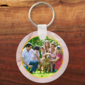 Familie Custom Foto in Goud & elegant Roze marmer Sleutelhanger (Voorkant)