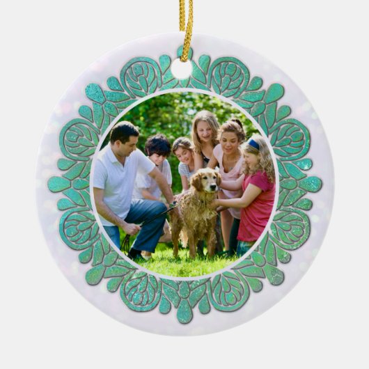 Familie Custom Foto met Elegante Turquoise Mandala Keramisch Ornament (Voorkant)