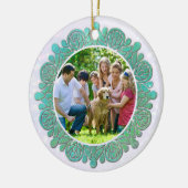 Familie Custom Foto met Elegante Turquoise Mandala Keramisch Ornament (Links)