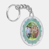 Familie Custom Foto met Elegante Turquoise Mandala Sleutelhanger (Voorkant Links)