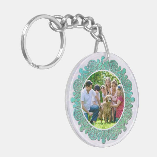 Familie Custom Foto met Elegante Turquoise Mandala Sleutelhanger (Voorkant Links)