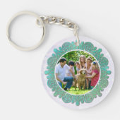 Familie Custom Foto met Elegante Turquoise Mandala Sleutelhanger (Voorkant)