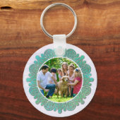 Familie Custom Foto met Elegante Turquoise Mandala Sleutelhanger (Voorkant)