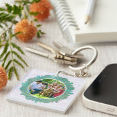 Familie Custom Foto met Elegante Turquoise Mandala Sleutelhanger (Voorkant Rechts)