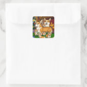 familie Cute Corgi Vierkante Sticker (Tas)