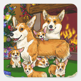 familie Cute Corgi Vierkante Sticker