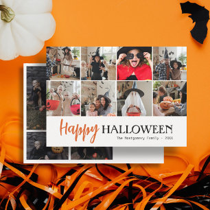 Familie Cute Script Gelukkig Halloween 12 Foto Wit Kaart