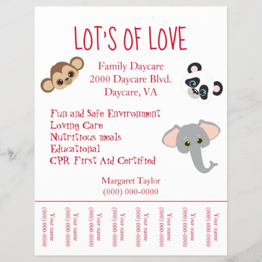 Familie Daycare Safari Theme Tearaway Flyer (Voorkant)