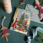 Familie Decorating Tree  Retro Christmas Feestdagenkaart