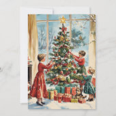 Familie Decorating Tree  Retro Christmas Feestdagenkaart (Voorkant)
