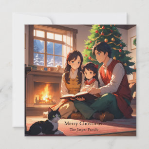 Familie die een Kerstmisboek lezen Feestdagenkaart