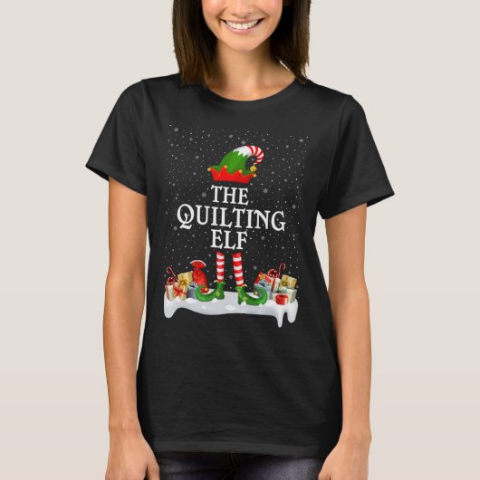 Familie die Kerstmis aanpast de kwilting Elf T-shirt (Voorkant)