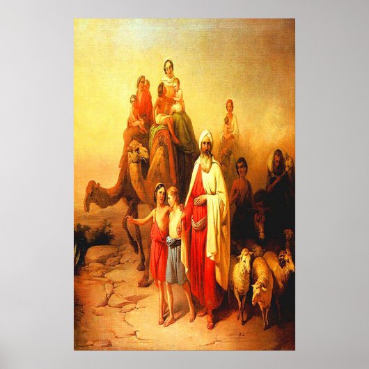 Familie die loopt in de woestijn poster (Voorkant)