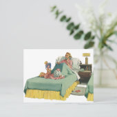 familie die mama ontbijt in bed briefkaart (Staand voorkant)