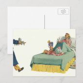 familie die mama ontbijt in bed briefkaart (Voorkant / Achterkant)
