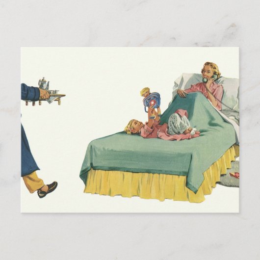 familie die mama ontbijt in bed briefkaart (Voorkant)
