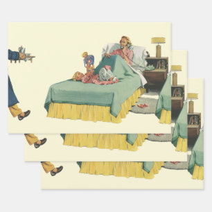 familie die mama ontbijt in bed inpakpapier vel