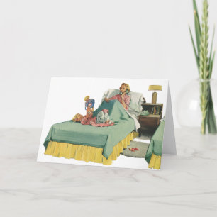  familie die mama ontbijt in bed kaart