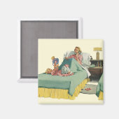  familie die mama ontbijt in bed magneet (Voorkant / Achterkant)