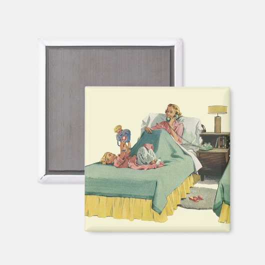  familie die mama ontbijt in bed magneet (Voorkant / Achterkant)