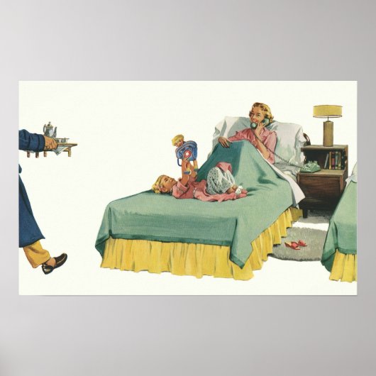  familie die mama ontbijt in bed poster (Voorkant)
