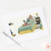 familie die mama ontbijt in bed rechthoekige sticker (Envelop)