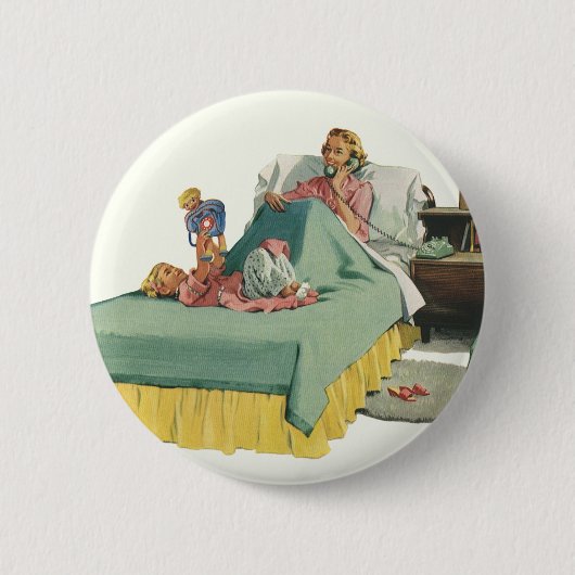 familie die mama ontbijt in bed ronde button 5,7 cm (Voorkant)