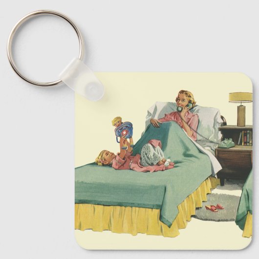  familie die mama ontbijt in bed sleutelhanger (Voorkant)