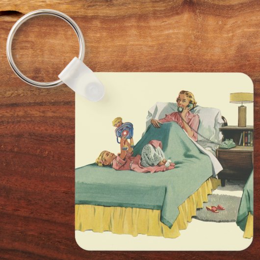  familie die mama ontbijt in bed sleutelhanger (Voorkant)