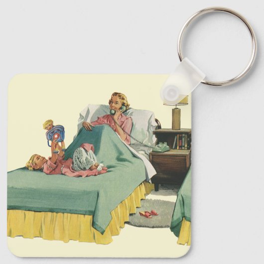  familie die mama ontbijt in bed sleutelhanger (Achterkant)