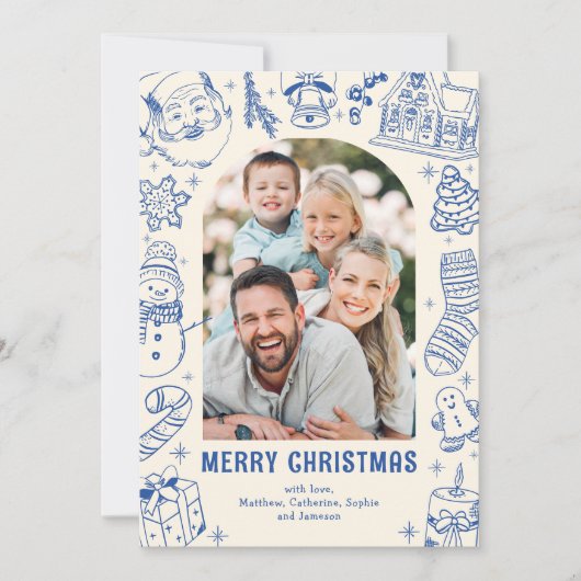 Familie Doodle Foto Kerstmis Feestdagenkaart (Voorkant)