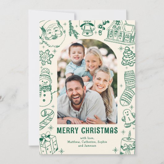 Familie Doodle Foto Kerstmis Feestdagenkaart (Voorkant)