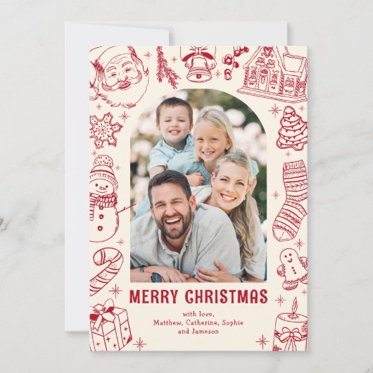Familie Doodle Foto Kerstmis Feestdagenkaart (Voorkant)