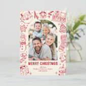 Familie Doodle Foto Kerstmis Feestdagenkaart (Staand voorkant)